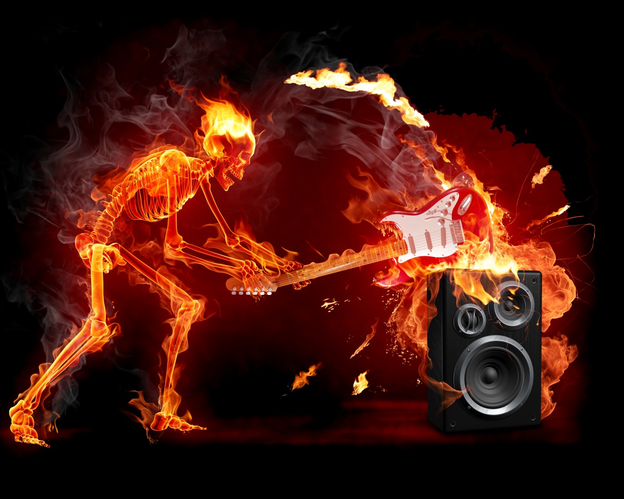 Fire Skeleton With A Guitar