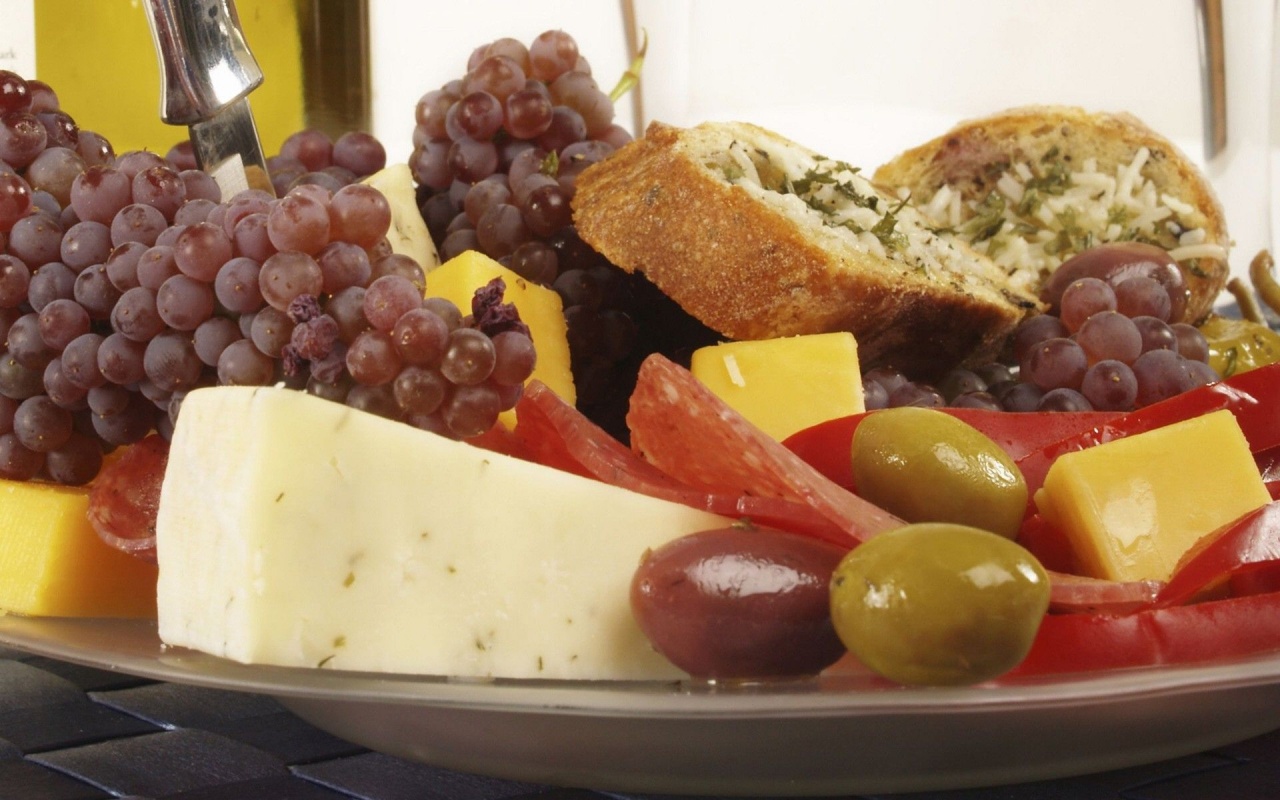 Food Cheese Bread Grapes Olives