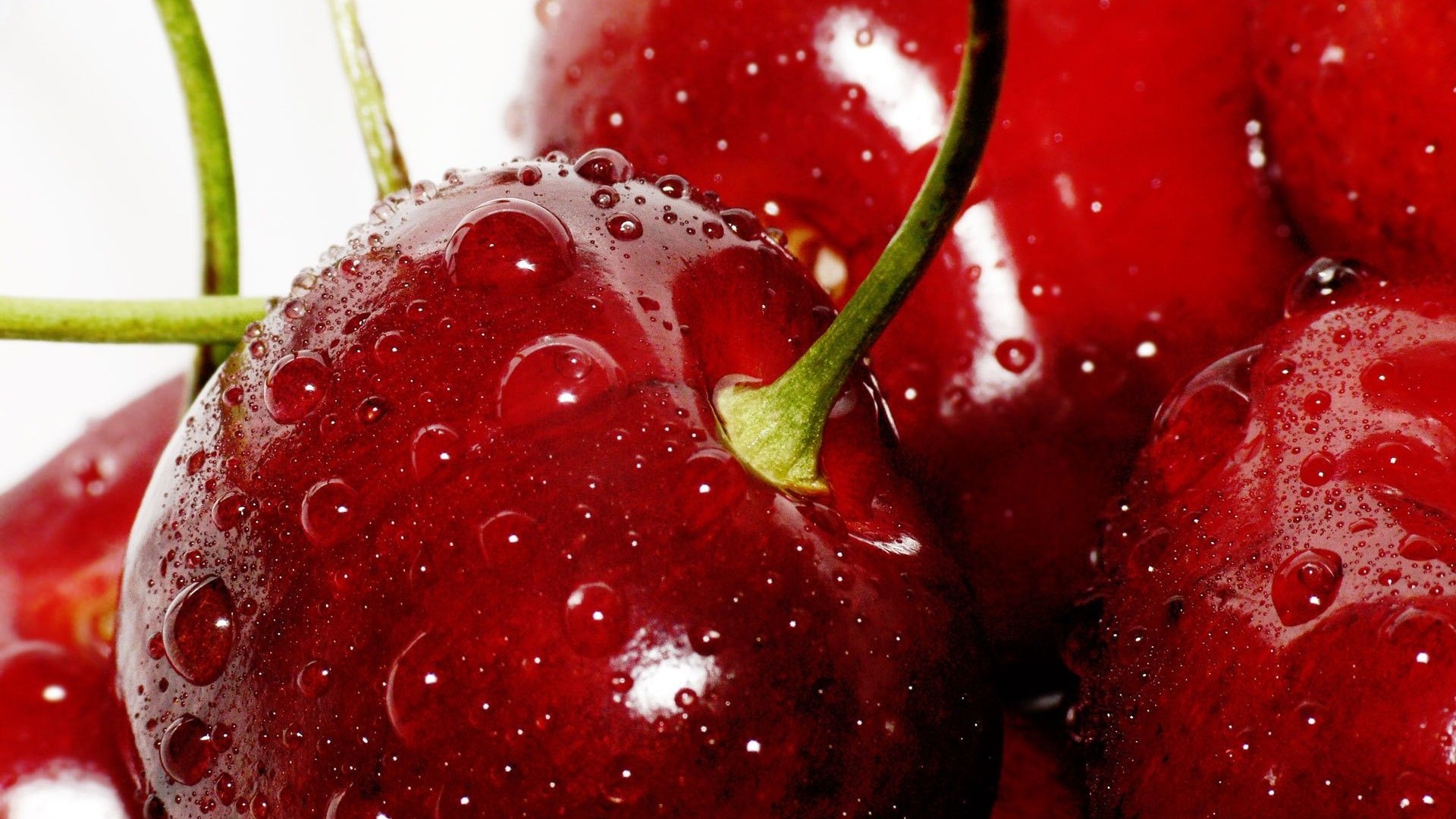 Food Cherries Water Drops Macro Berries