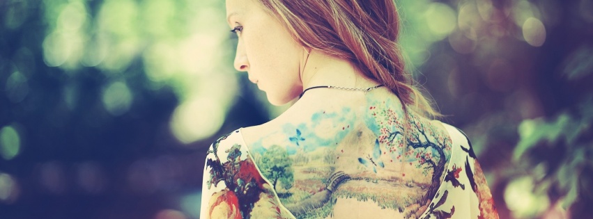 Girl Back Dress Tattoos Nature Background Style Fashion