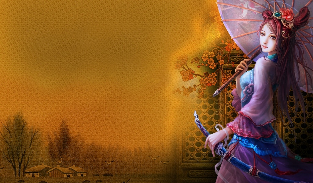 Girl Umbrella Kimono Japan