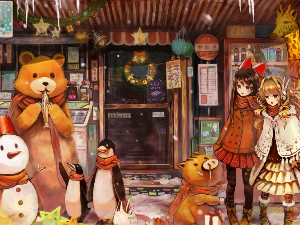 Girls Art Anime New Year Christmas Gifts Snowman Bear