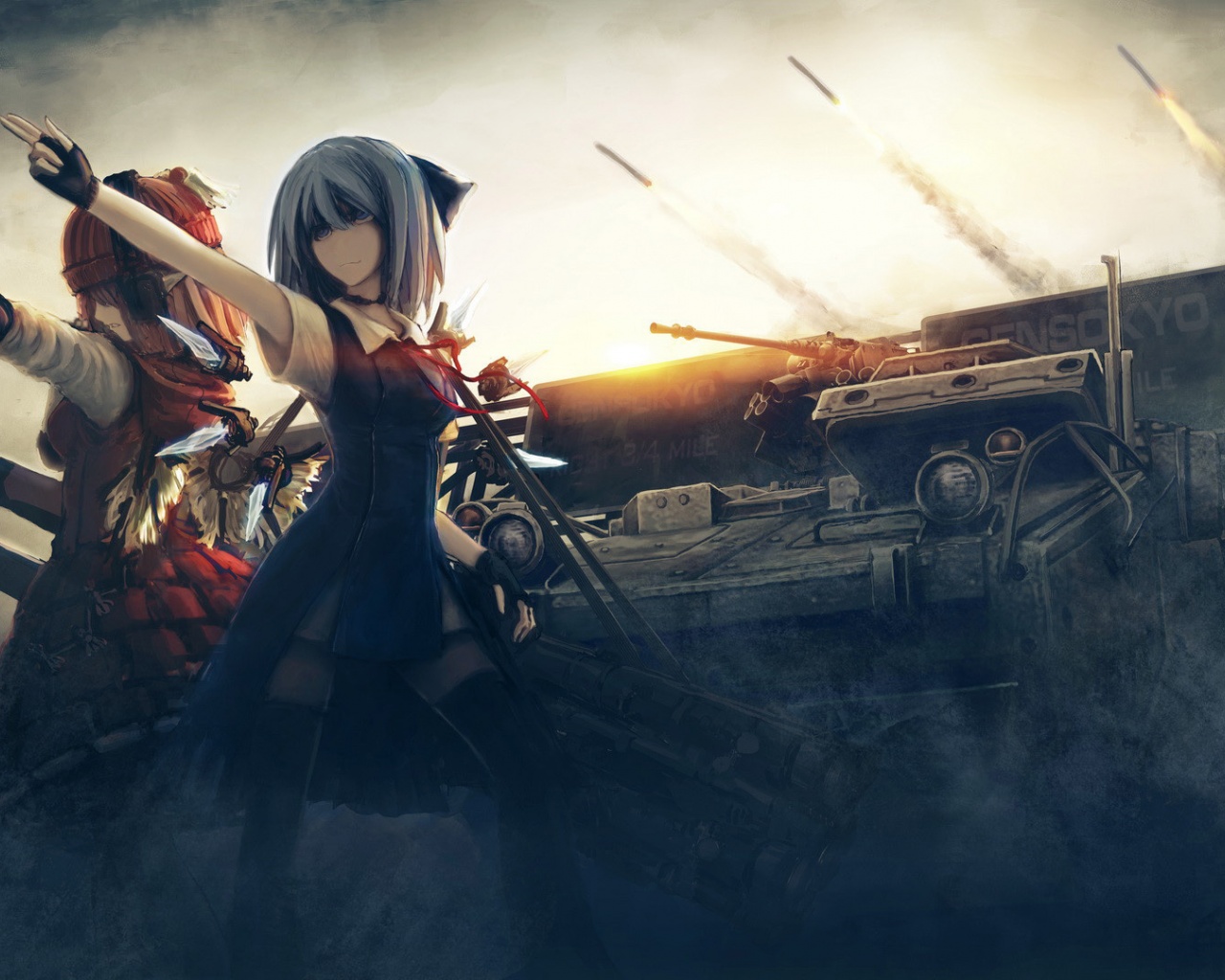 Girls Tanks Missiles Weapons Touhou War Sisters