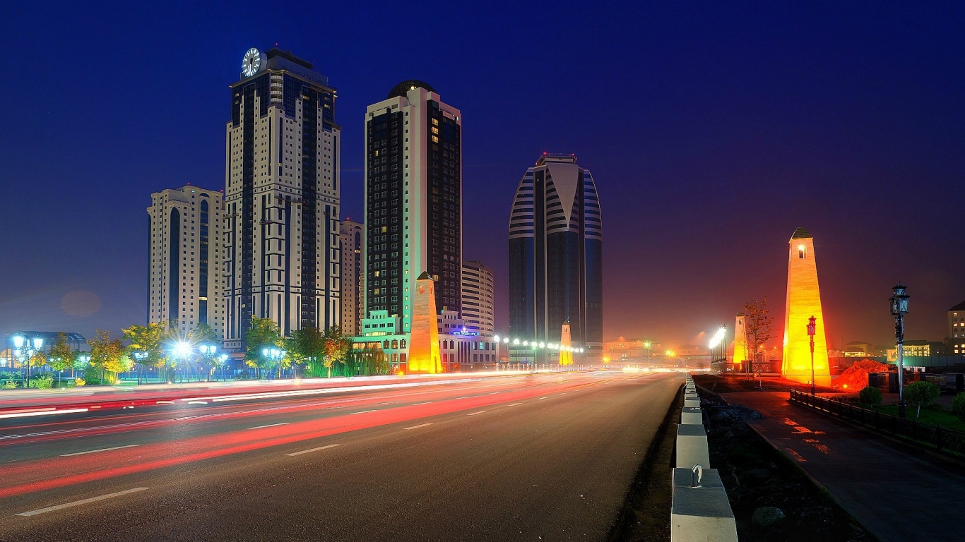 Grozny City Grozny Russia Chechnya Night Road Skyscraper