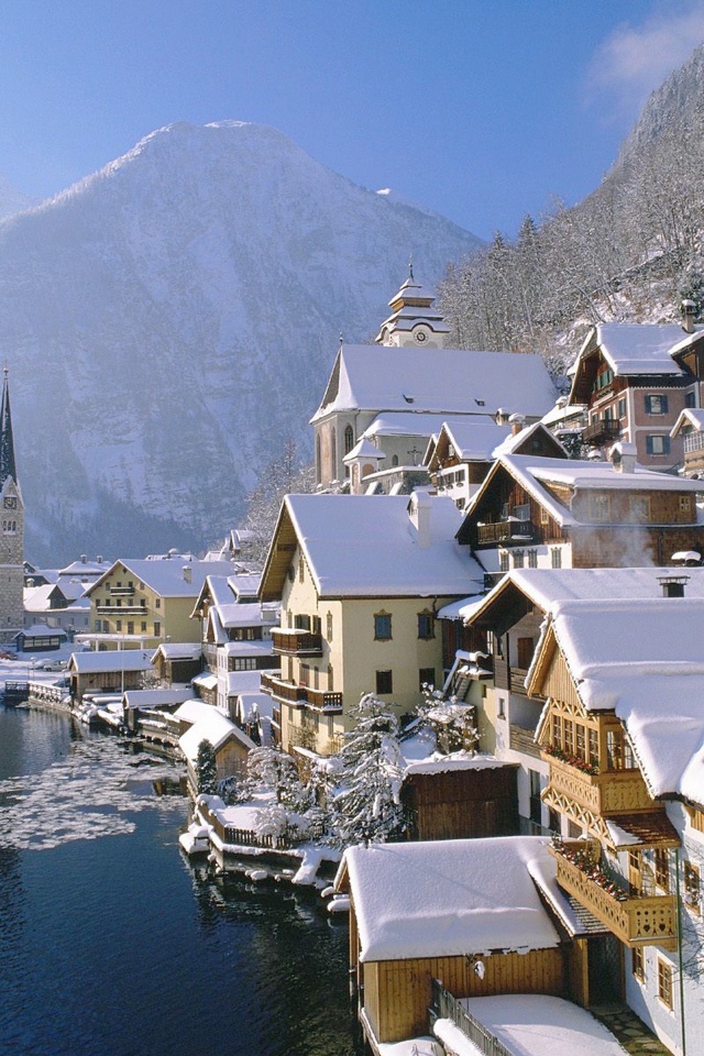 Hallstatt Austria Winter Village Salzkammergut Resort Mountains