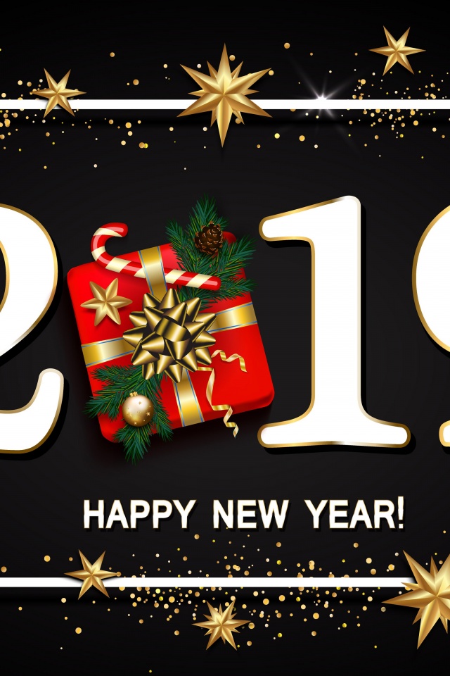 Happy New Year 2019 Gift And Stars