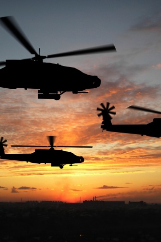 Helicopter Flight At Sunset