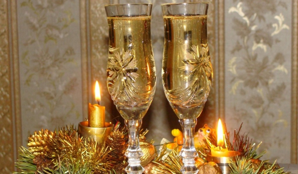 Holiday Champagne Candles Needles Thread New Year