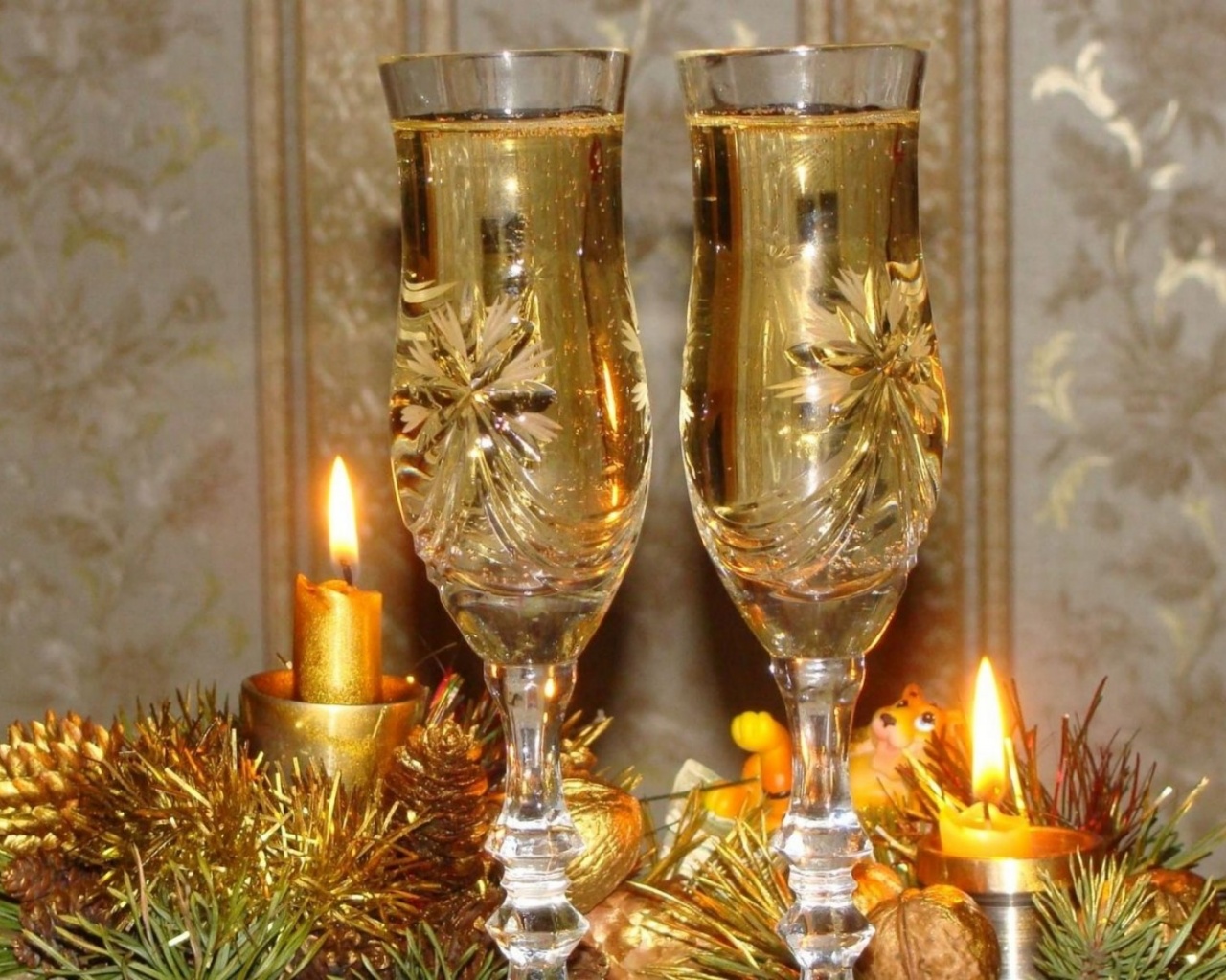 Holiday Champagne Candles Needles Thread New Year