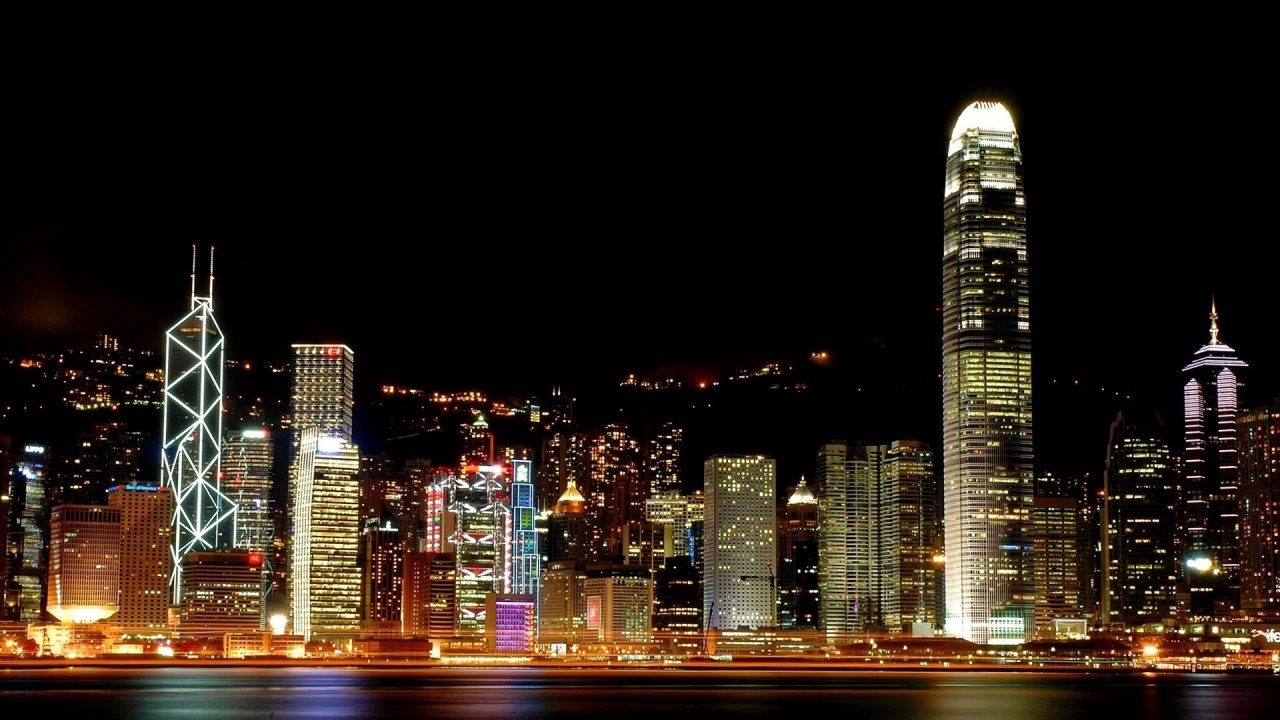 Hong Kong Panorama Night Light River City Landscape