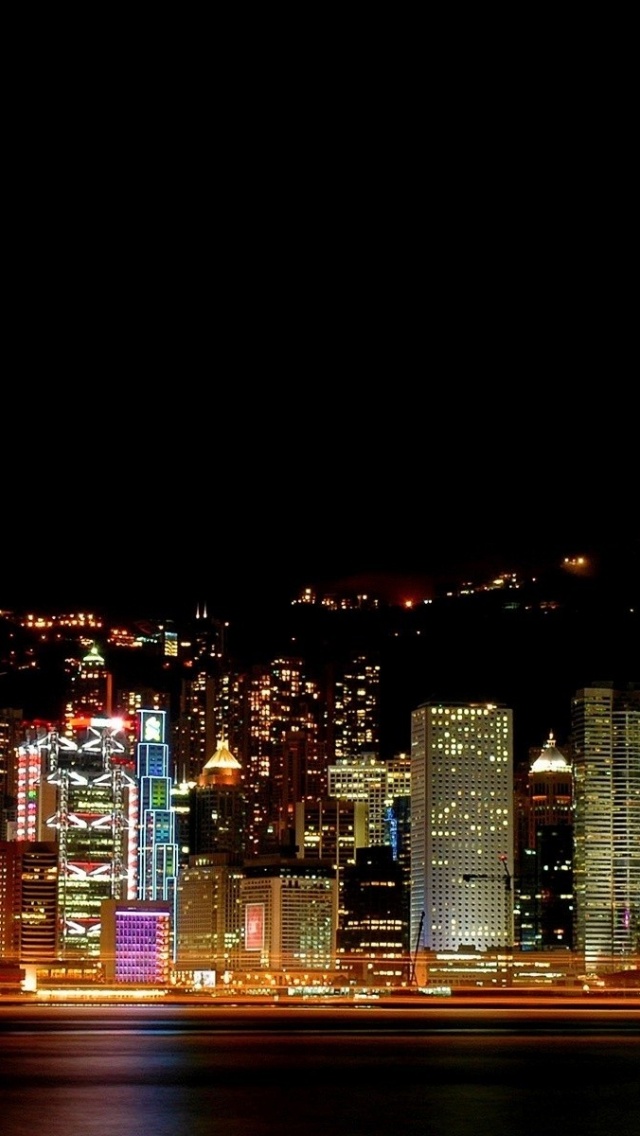 Hong Kong Panorama Night Light River City Landscape