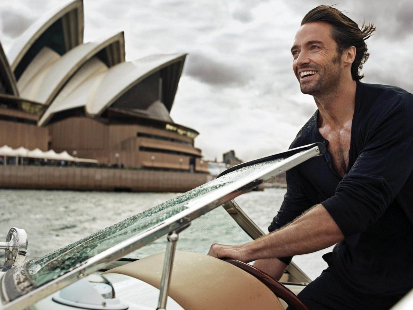 Hugh Jackman On A Boat In Sydney