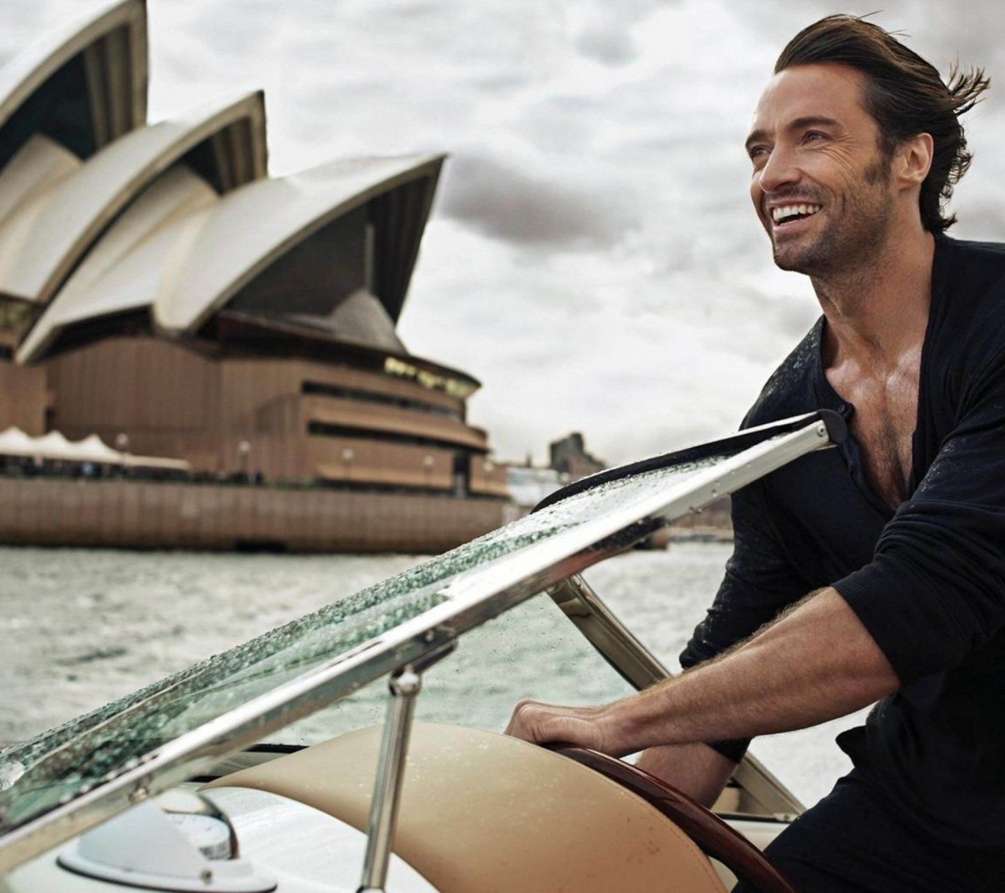 Hugh Jackman On A Boat In Sydney