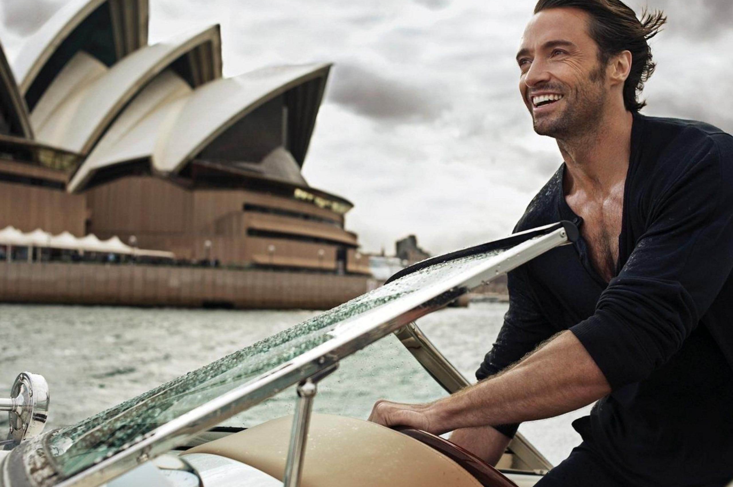 Hugh Jackman On A Boat In Sydney