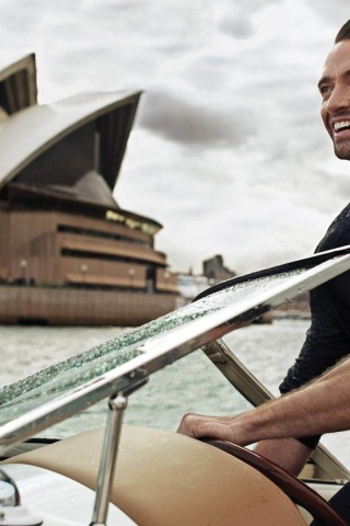 Hugh Jackman On A Boat In Sydney