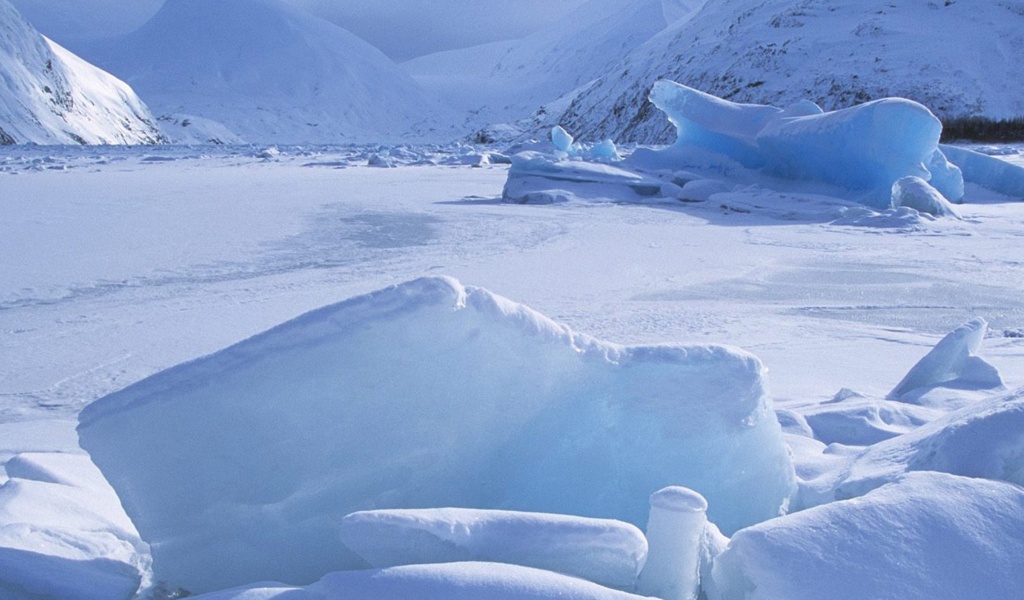 Icebergs Within A Frozen Lake Alaska