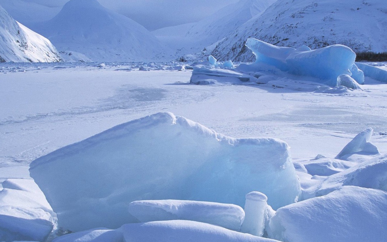 Icebergs Within A Frozen Lake Alaska