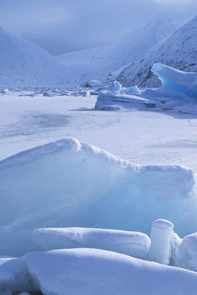 Icebergs Within A Frozen Lake Alaska