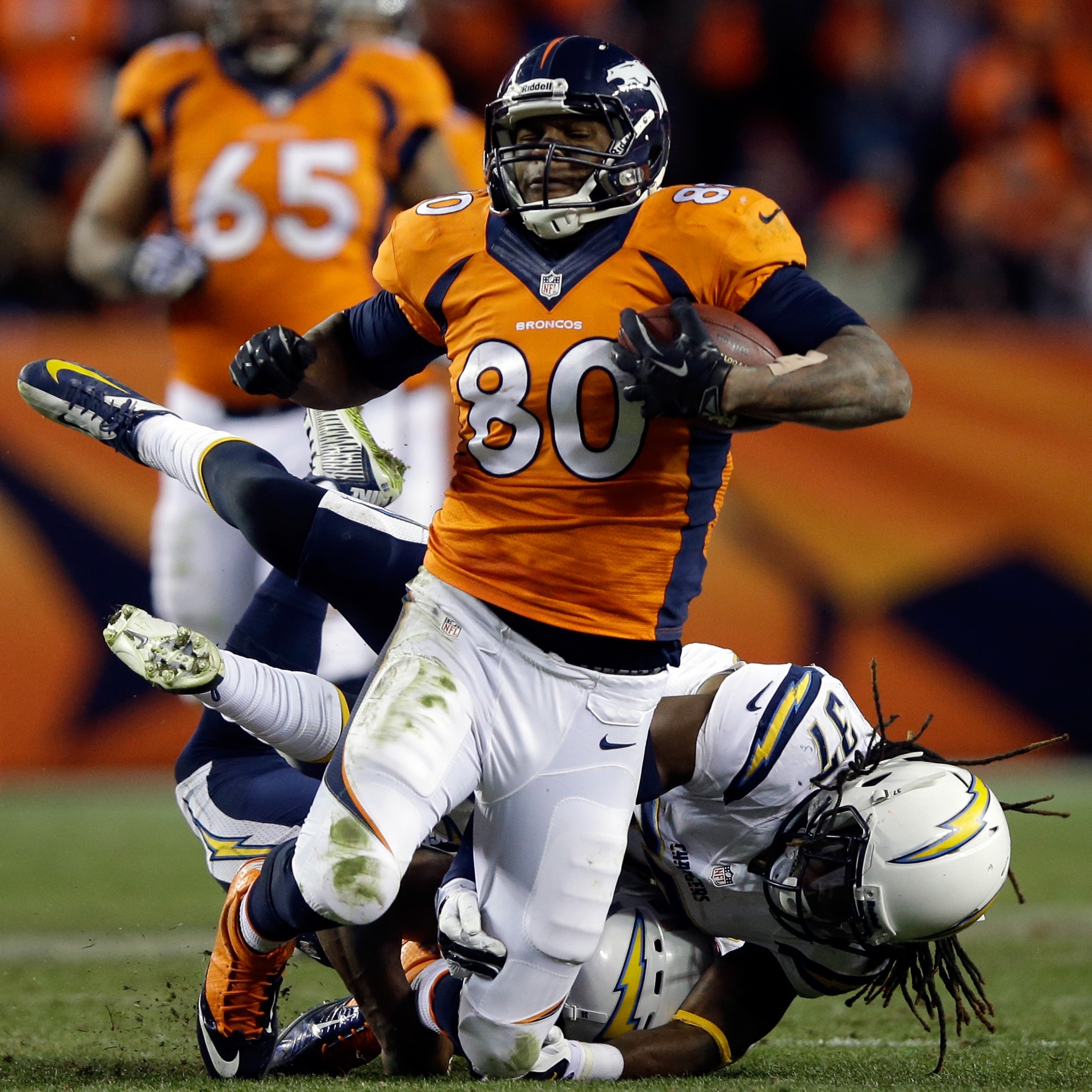 Julius Thomas Is Tackled By Addae