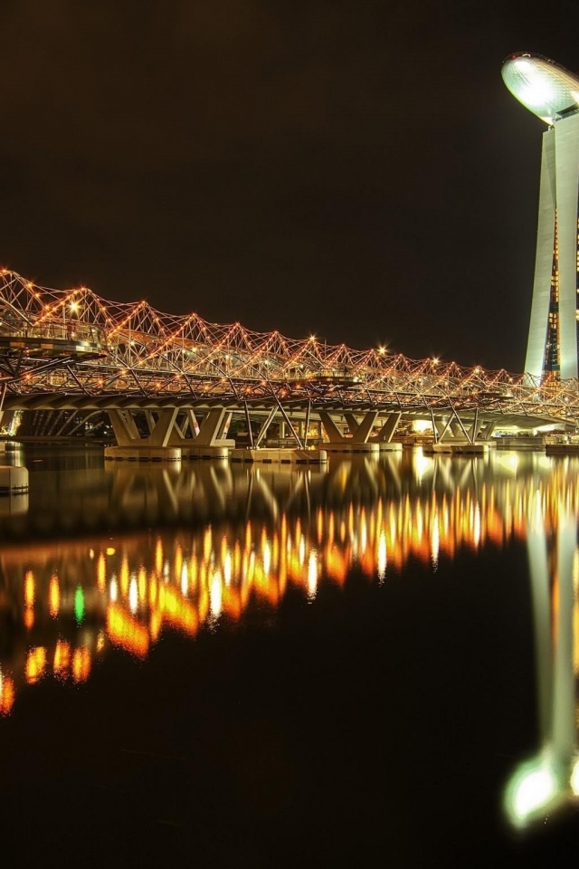 Marina Bay Sands Hotel Bridge Night River Singapore