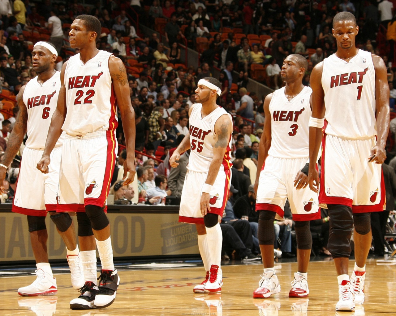 Miami Heat Nba American Basketball Lebron James James Jones Eddie House Dwyane Wade And Chris Bosh