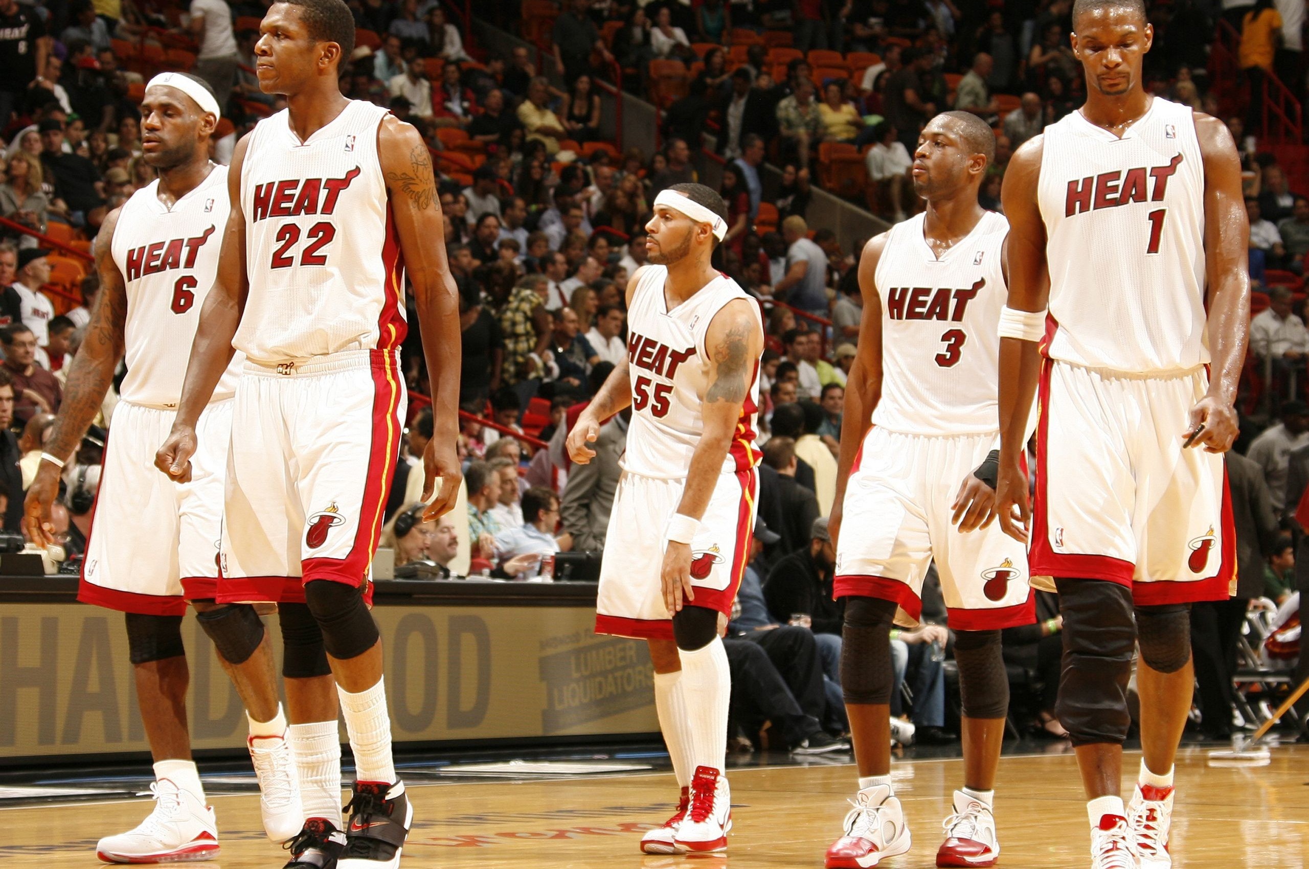 Miami Heat Nba American Basketball Lebron James James Jones Eddie House Dwyane Wade And Chris Bosh