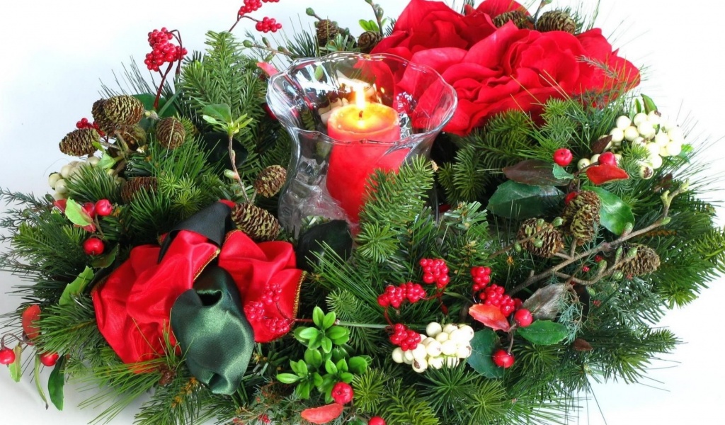 New Year Christmas Holiday Wreath Needles Candle Buds