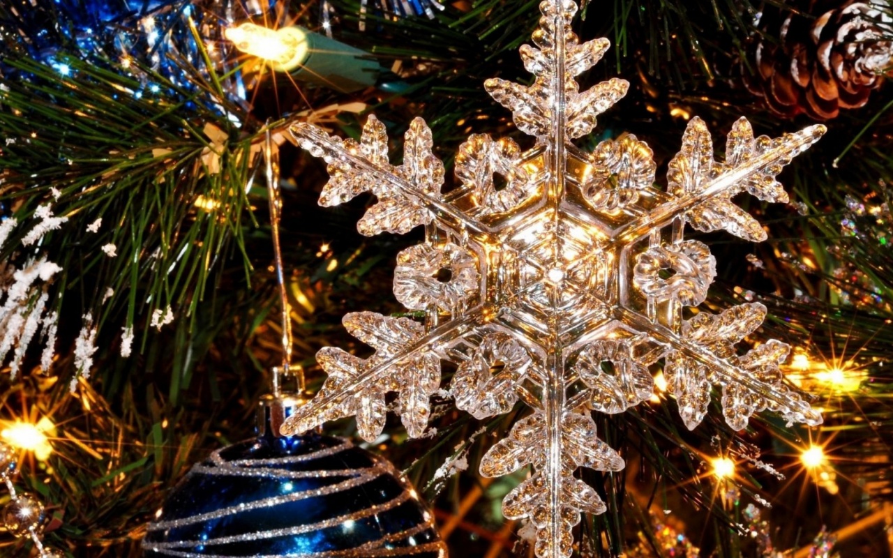 New Year Holiday Tree Snowflake Christmas Toys Close Up
