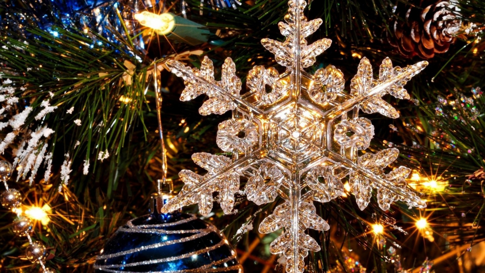 New Year Holiday Tree Snowflake Christmas Toys Close Up