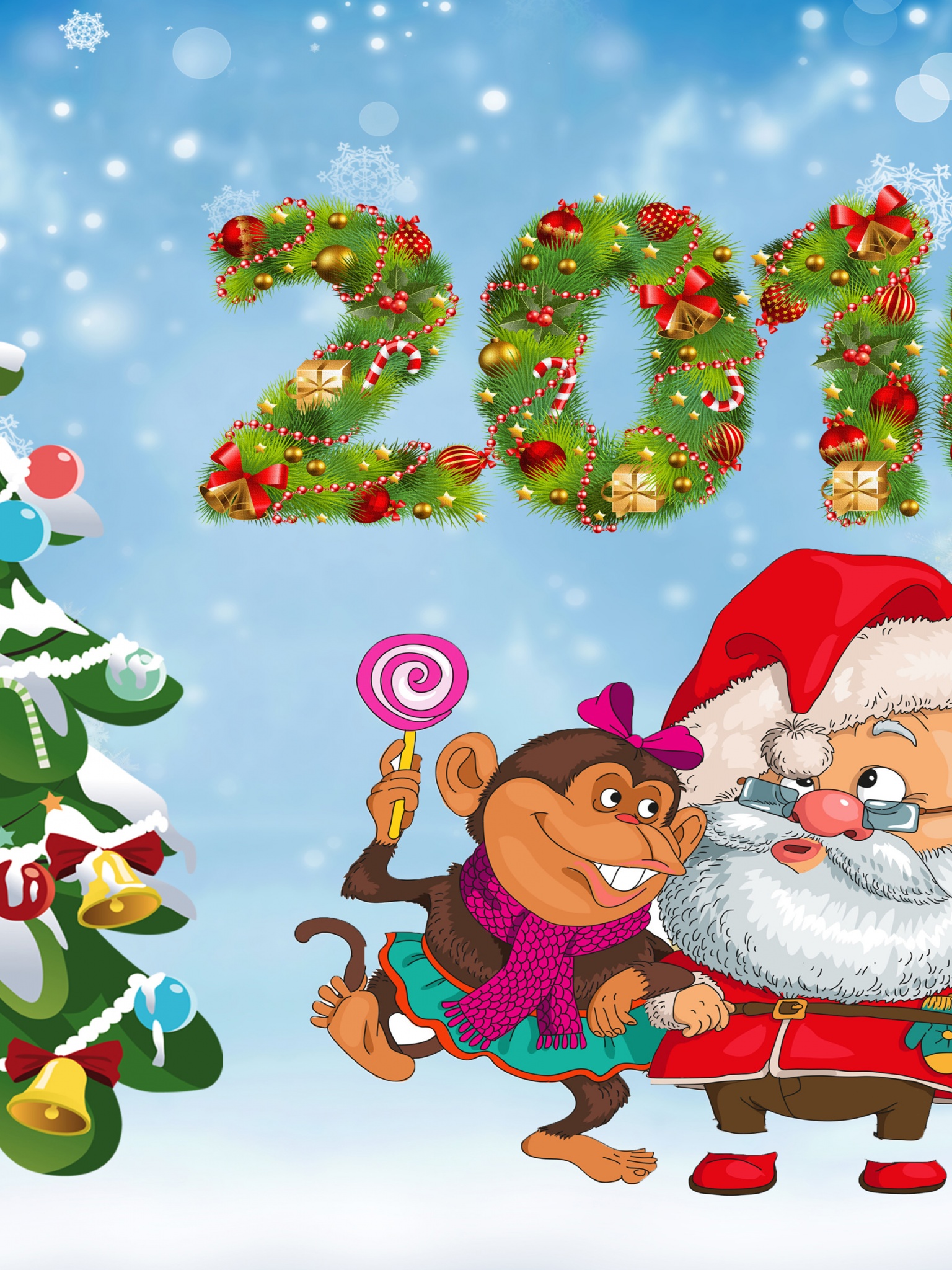 New Year Santa Claus Monkeys