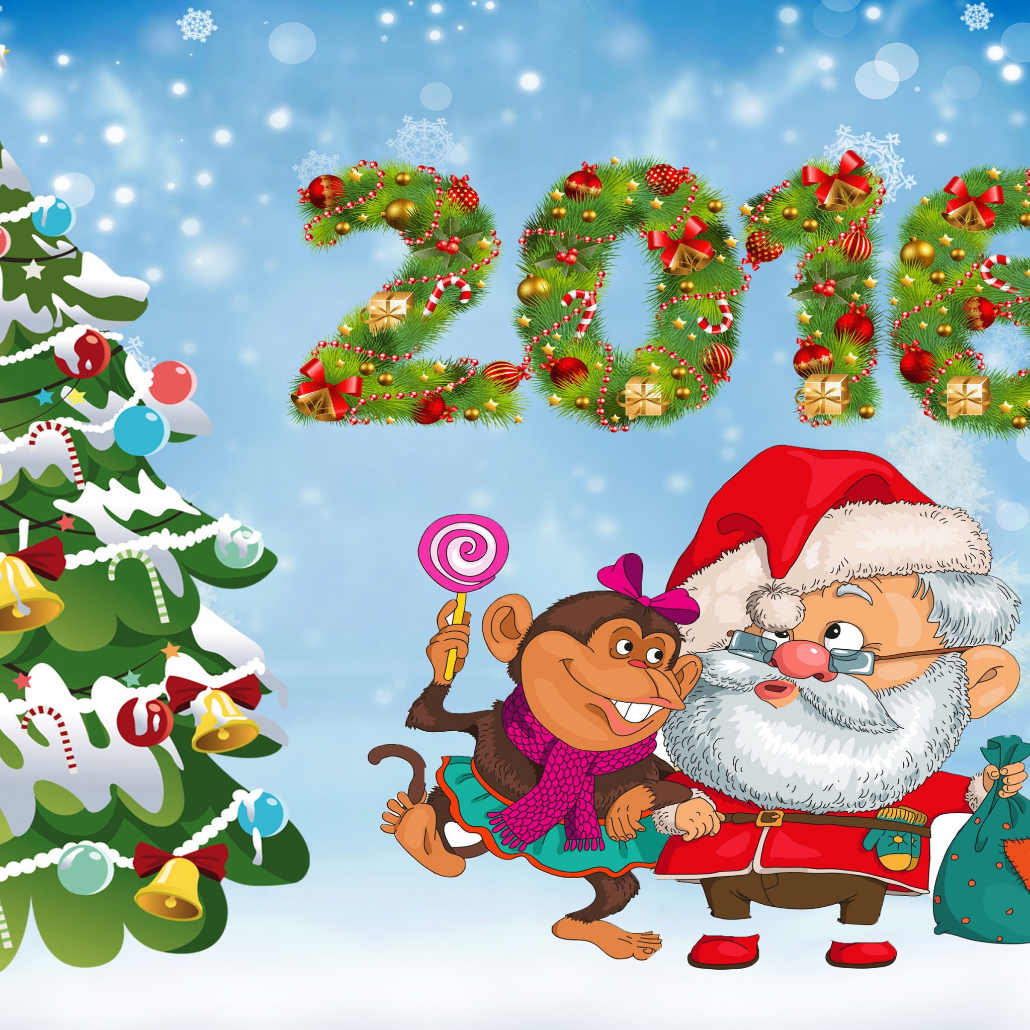 New Year Santa Claus Monkeys