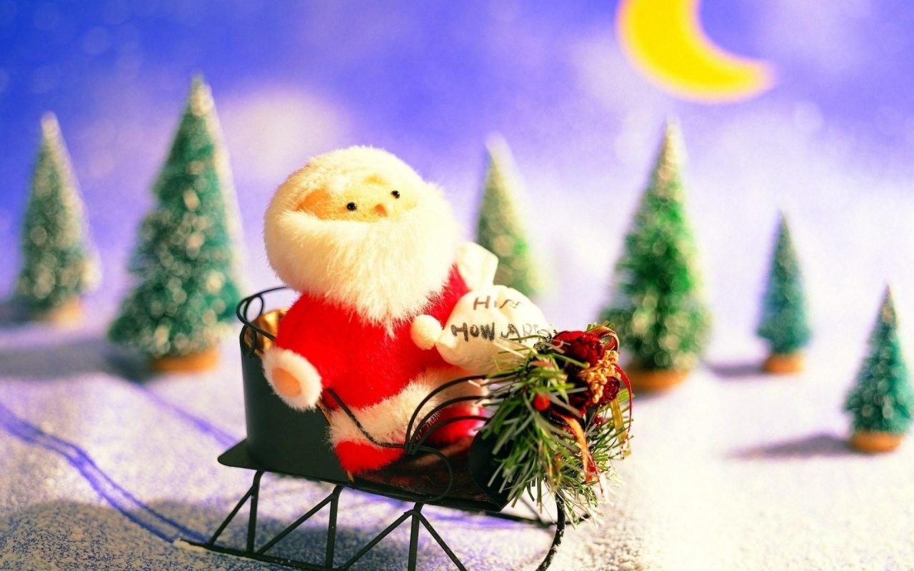 New Year Santa Claus Sleigh Christmas Trees Moon Toys
