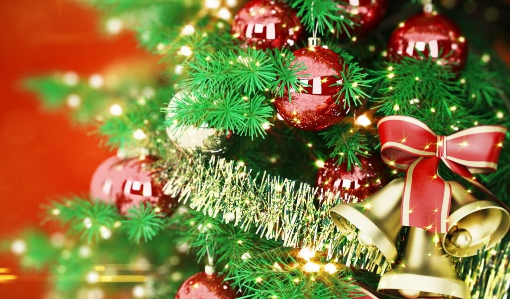 New Year Tree Toys Bells Ribbon Holiday