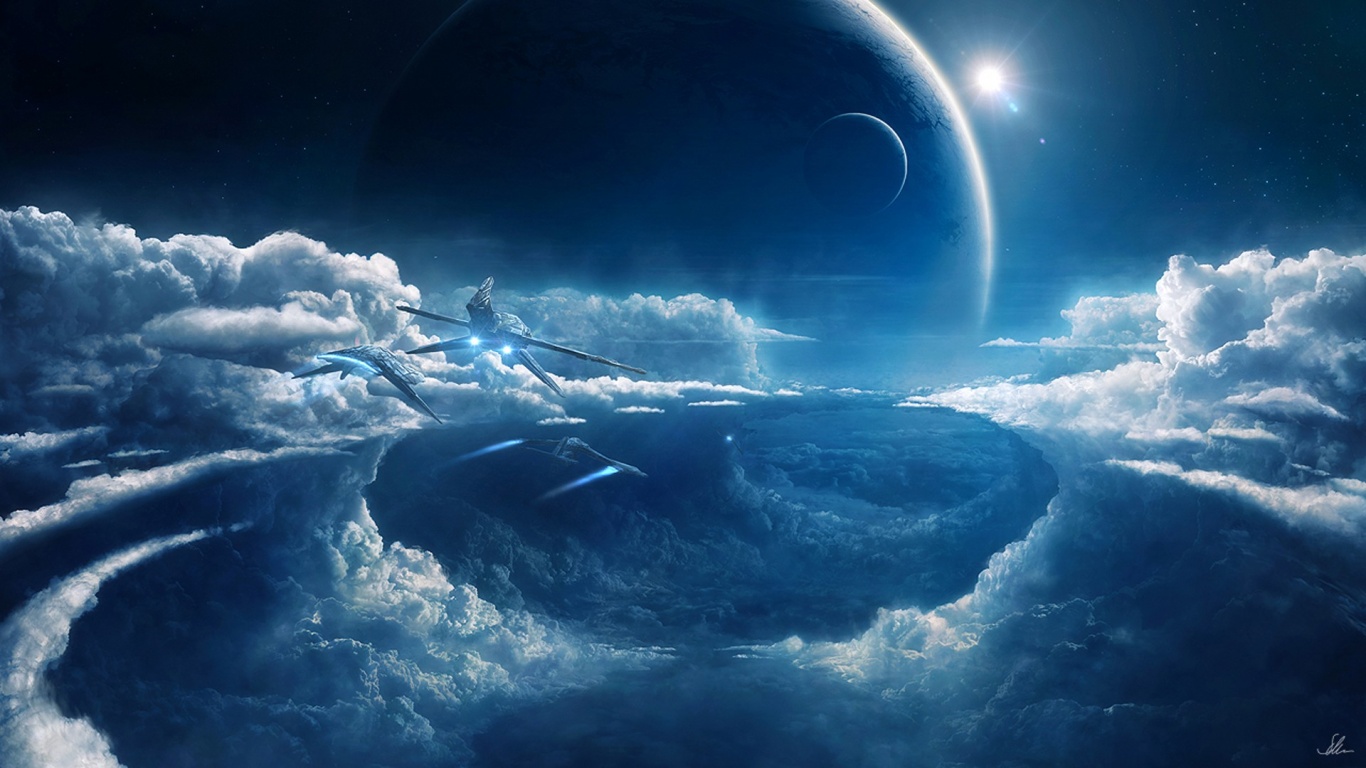 Outer Space Blue Planets Prometheus