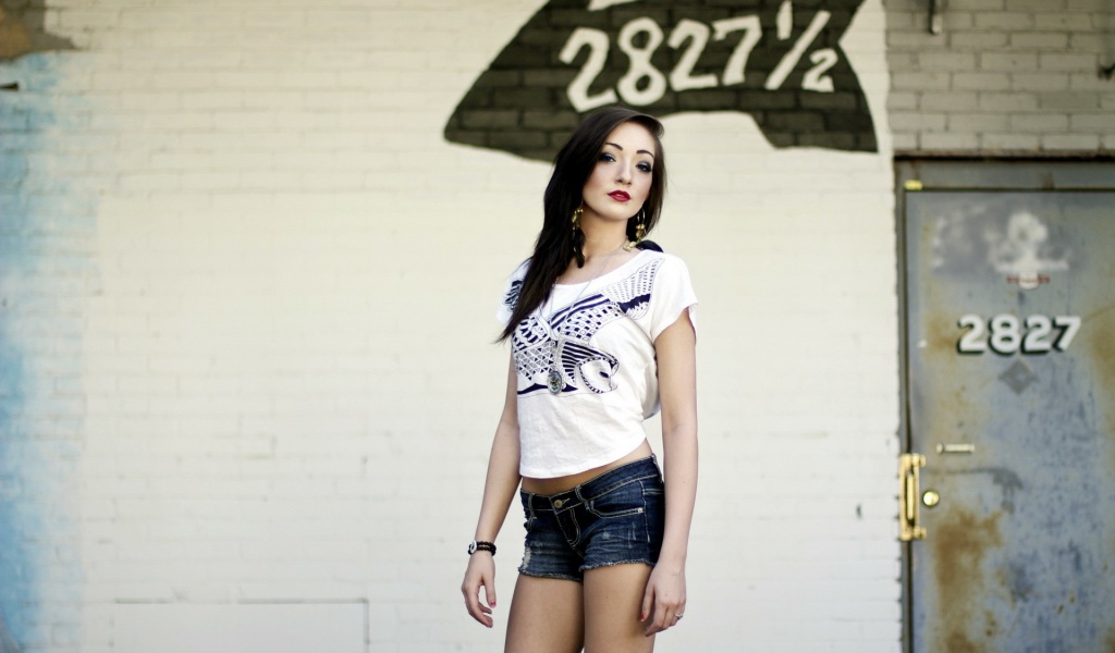 Samantha Erdal Brunette Shorts Shirt Walls Inscriptions