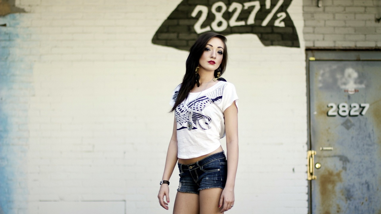 Samantha Erdal Brunette Shorts Shirt Walls Inscriptions