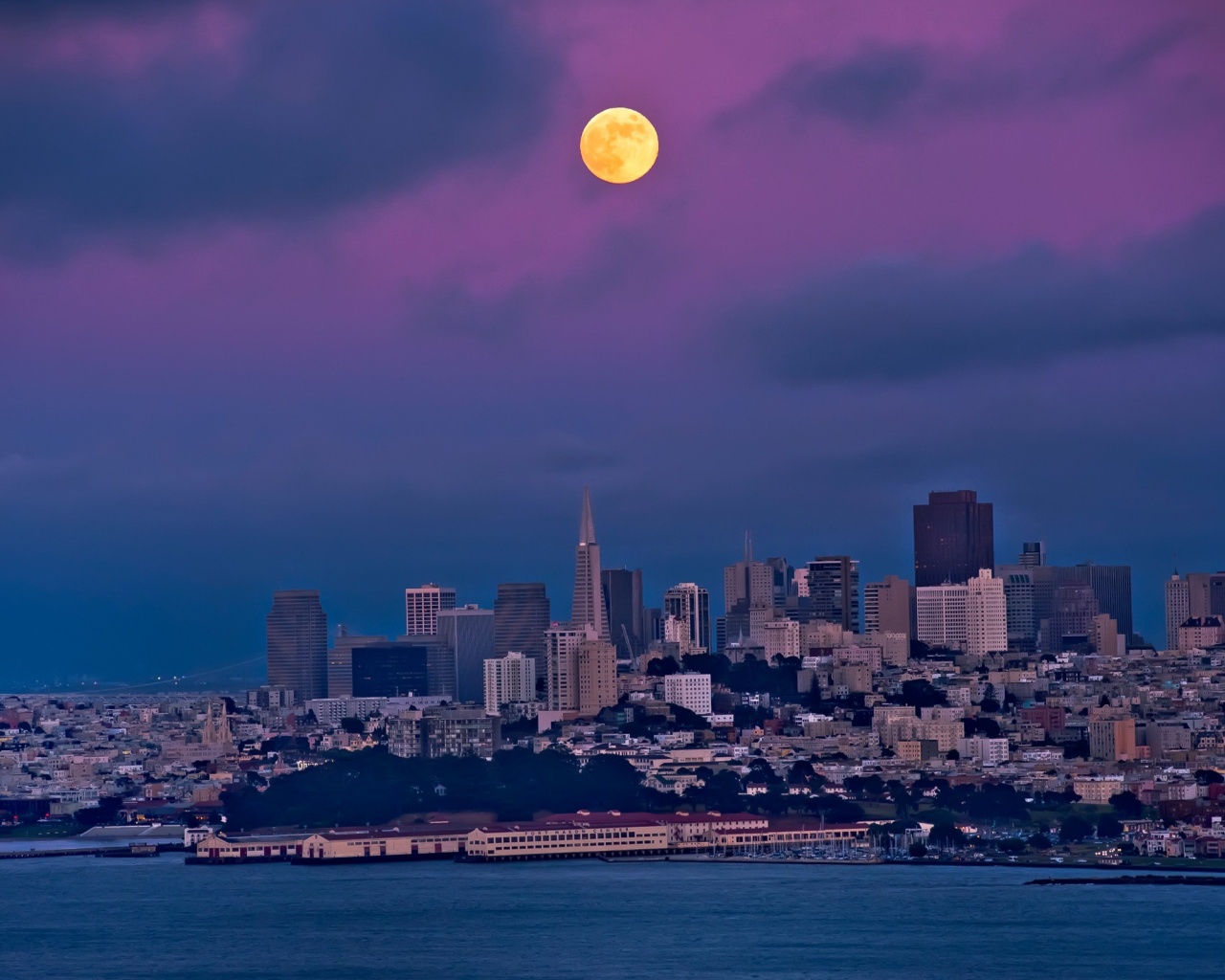 San Francisco Night Moon Sky Bay Building House City Landscape