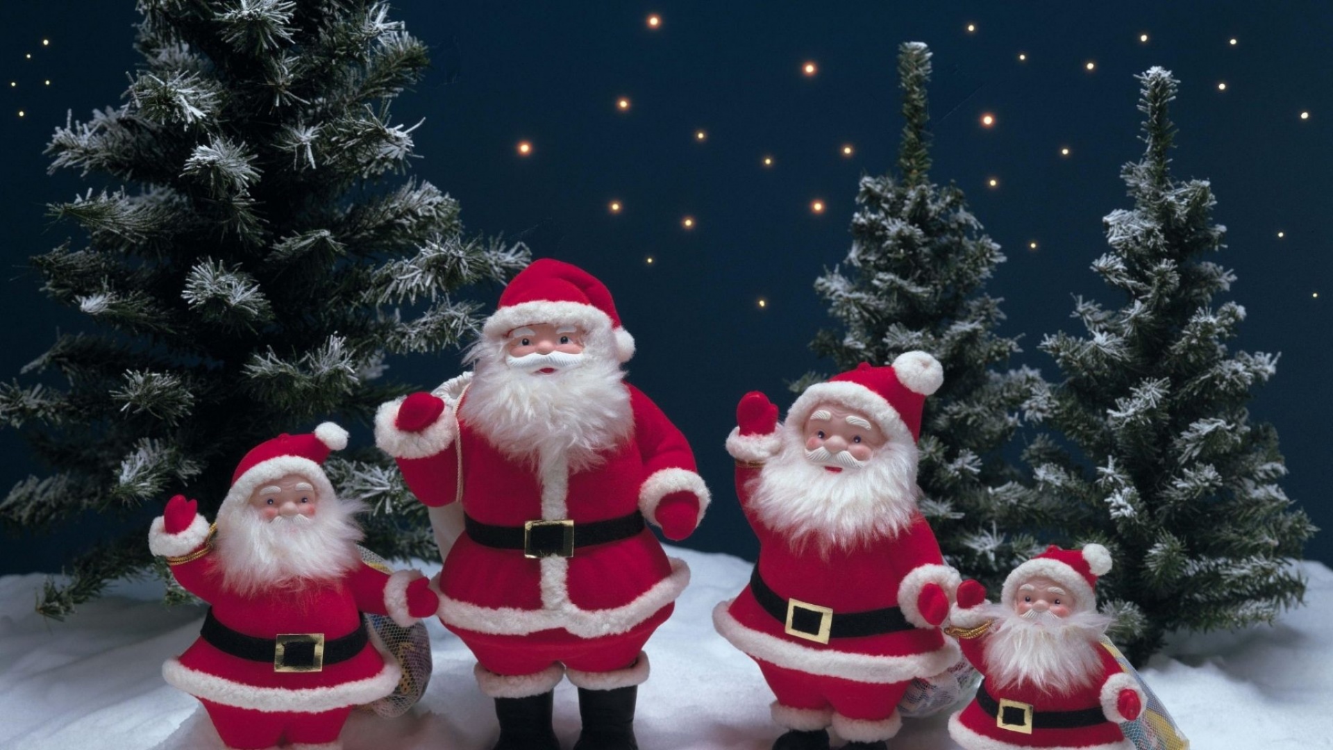Santa Claus Gifts Christmas Trees Stars Snow