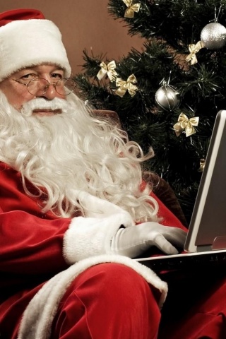 Santa Claus Sitting Look Christmas Tree Chair Laptop