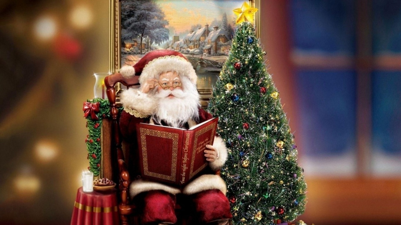 Santa Claus Sitting Tree Picture Christmas Holiday