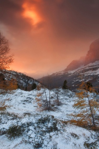 Scenery Mountain Snow Orange Sky