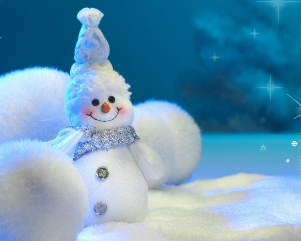 Snowman Balls Snow Snowflakes Winter New Year Christmas