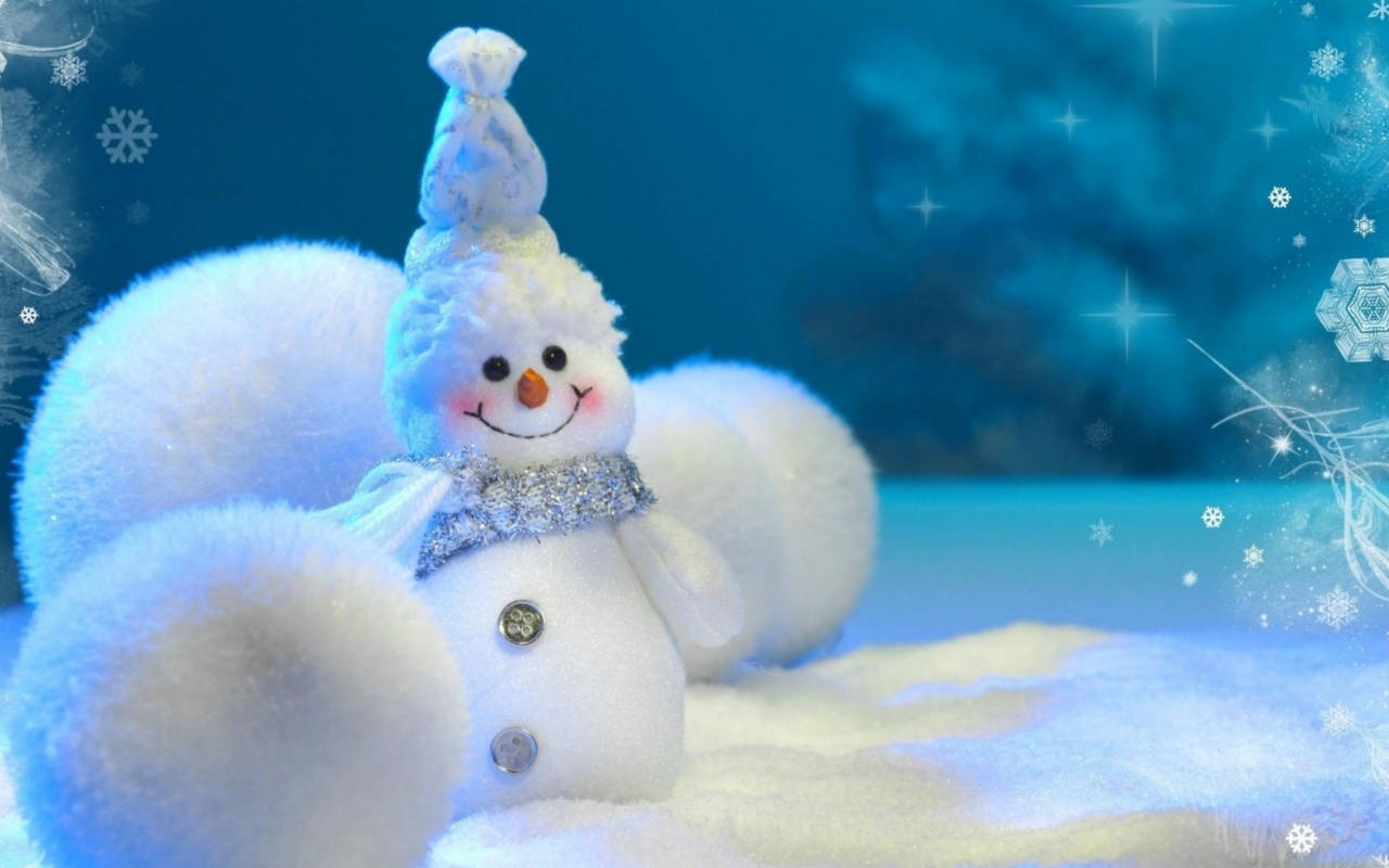 Snowman Balls Snow Snowflakes Winter New Year Christmas