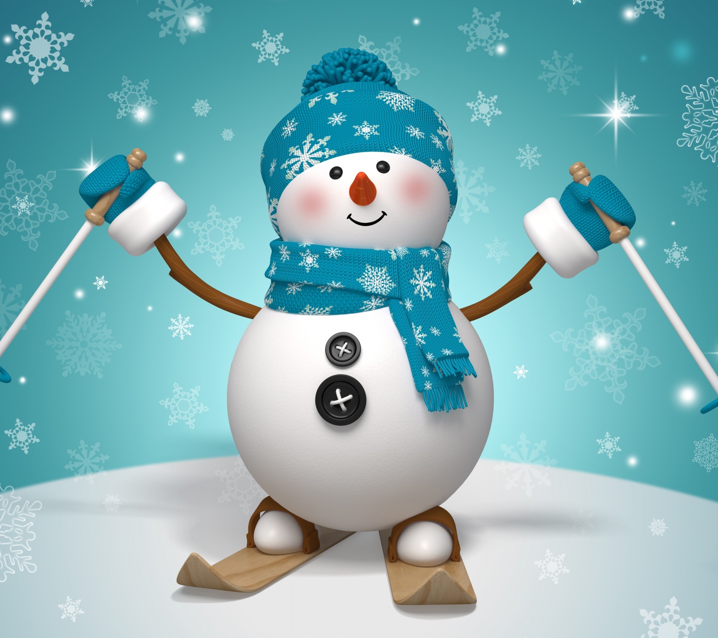 Snowman On Skis And With Winter Hat