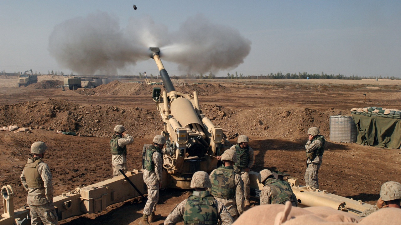 Soldiers Fire From Howitzers
