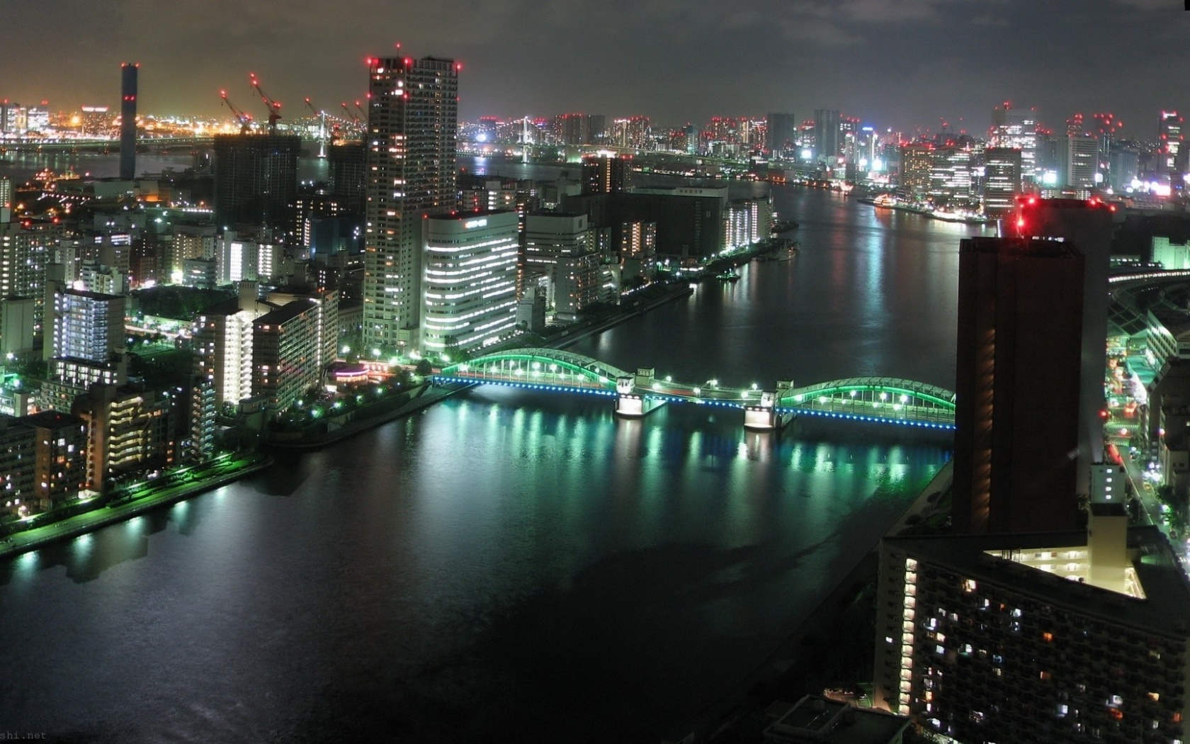 Tokyo Bridge River Building Night City Landscape