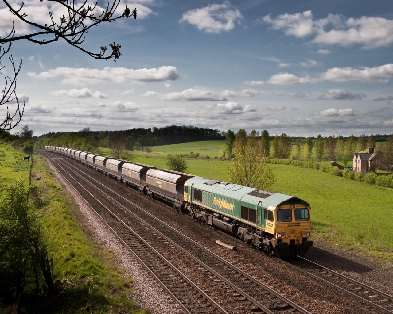 Train Tracks House Grass Forest Natural Landscapes