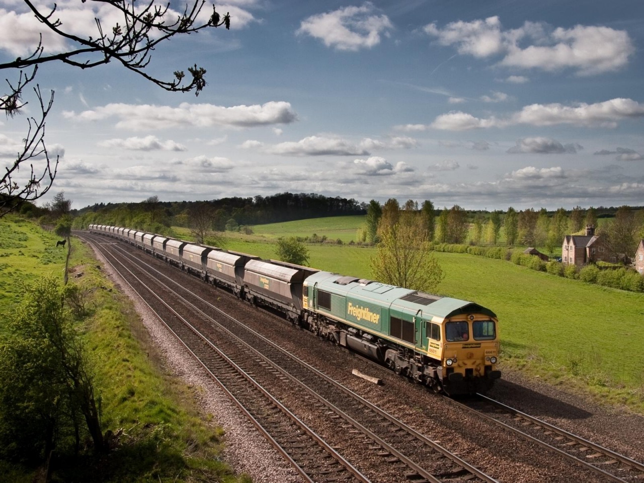 Train Tracks House Grass Forest Natural Landscapes