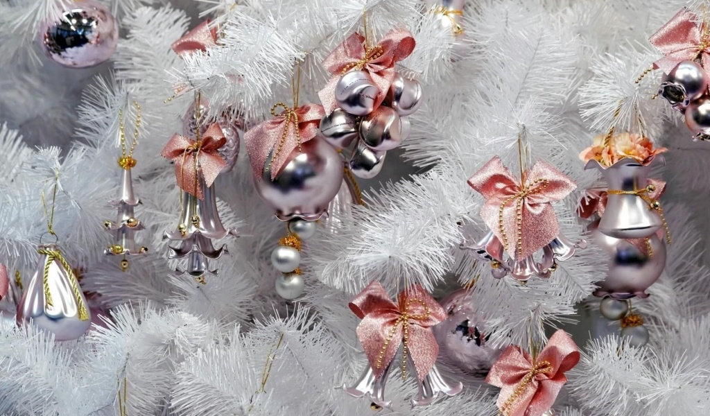 Tree White Toys Bells Bows New Year Christmas Holiday