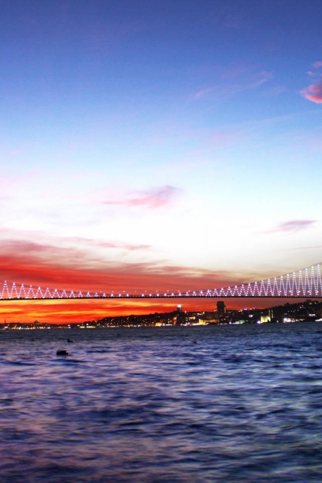 Turkey Sea Bridge Night Lights City Landscape